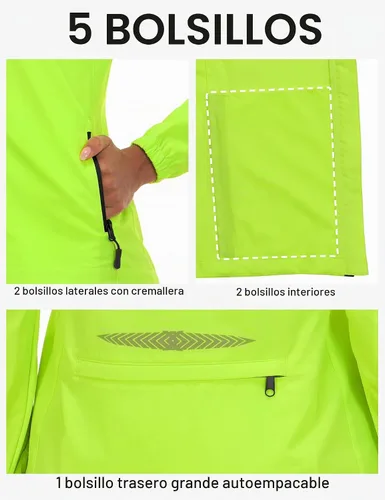 Vista 6 de Little Donkey Andy Chaqueta de ciclismo plegable para mujer, mangas Amarillo fluorescente