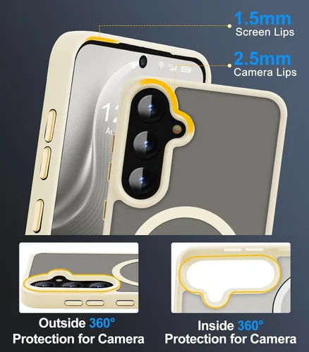 Vista 5 de Funda magnética avanzada para Samsung Galaxy S24, delgada, protectora, probada contra caídas de grado militar y compatible con MagSafe, translúcida