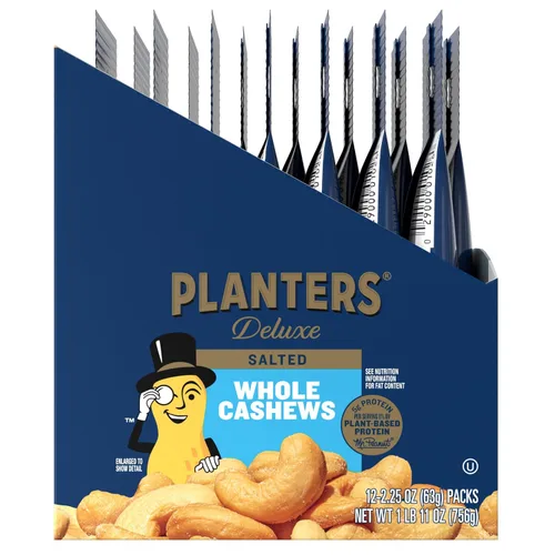 Vista 8 de PLANTERS Anacardos de lujo, aperitivos de fiesta, proteína a base de plantas, bolsa de 2.25 onzas (paquete de 12)