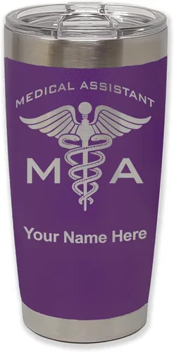 Vista 39 de LaserGram Taza aislada al vacío de 20 onzas, asistente médico MA, grabado personalizado incluido (negro)