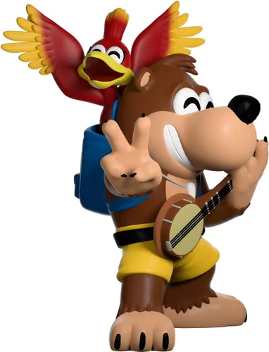Vista 4 de Youtooz Figura de vinilo de Banjo Kazooie, figura de acción de 4.5 pulgadas, Banjo el oso con su amigo Kazooie The Red Bird – Colección de figuras