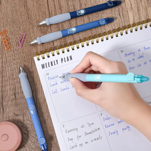 Vista 5 de BAYTORY 8 piezas de lindos bolígrafos de gel retráctiles y borrables, bolígrafo de tinta azul y negra con borrador transparente, escritura suave
