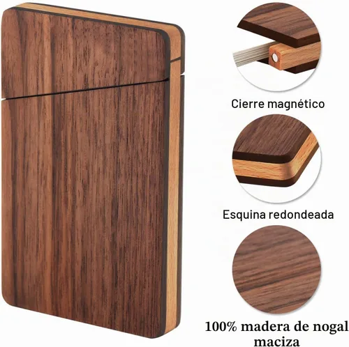 Vista 2 de Tarjetero de madera portafolios de tarjetas de visita estuche de madera para tarjetas de nombre tarjetero de nuez con cierre magnético portátil