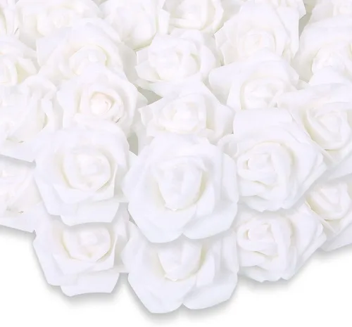 Vista 21 de Cabezas de rosas artificiales, 100 rosas falsas negras, cabezas de rosas artificiales de espuma para ramos de boda, centros de mesa, arreglos