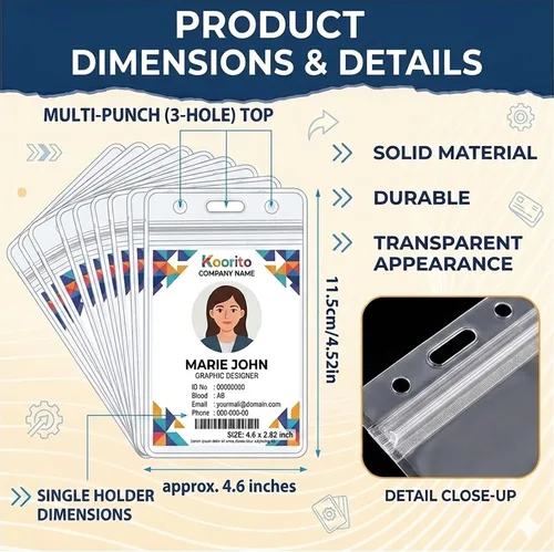 Vista 2 de 15 soportes verticales para tarjetas de identificación, transparente, impermeable, soporte de plástico para placa de identificación, para oficina