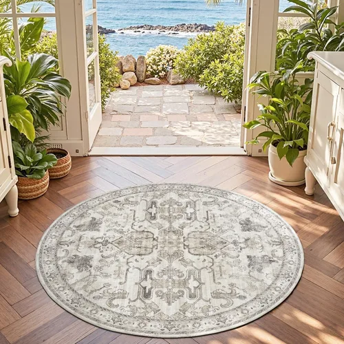 Vista 313 de jinchan Lima - Alfombra simétrica floral geométrica lavable, alfombra de entrada de medio círculo de 2 x 3, alfombra de media luna, suave y Azul