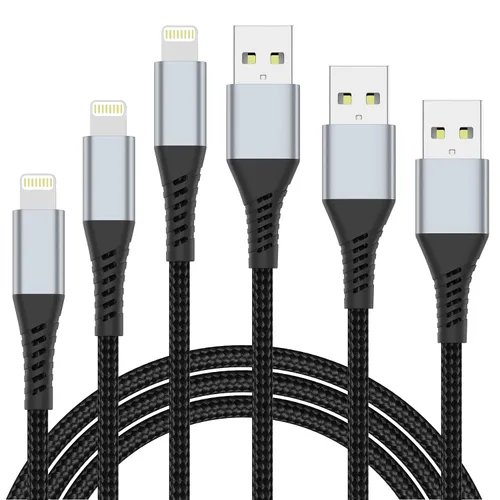 Vista 10 de Cable corto de carga para iPhone de 6 pulgadas, paquete de 3 cables USB a Lightning de 0.5 pies, cable corto trenzado para iPhone de carga rápida