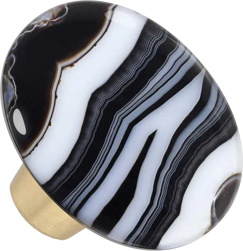 Vista 3 de Rockcloud Cajón de perilla de piedra de ágata con rayas negras naturales con tornillos, mango ovalado de piedras preciosas ásperas para armario Negro