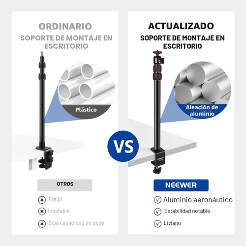 Vista 6 de NEEWER Soporte de escritorio extensible para cámara con cabeza de bola, soporte de luz de mesa ajustable de 17"-40" con tornillo de 1/4