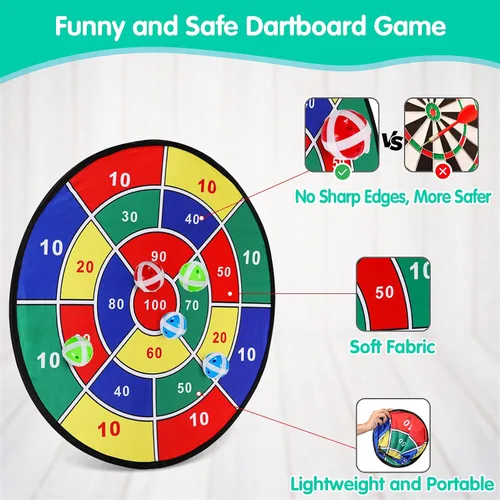 Vista 6 de Juego de Diana de Dardos para Niños - 29 pulgadas, Juegos de Mesa con 16 Pelotas Adhesivas, Juguetes de Verano para Interiores y Exteriores