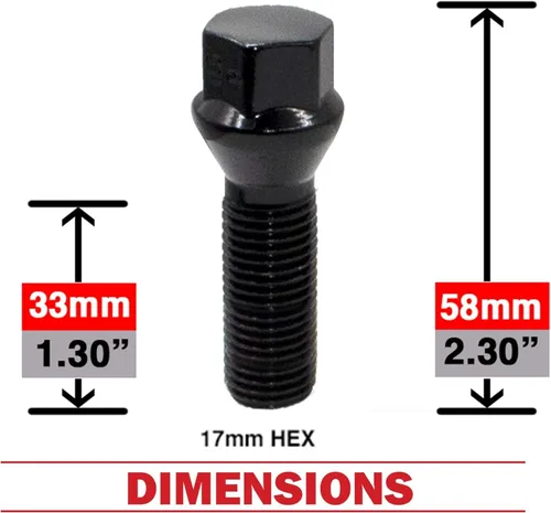 Vista 2 de Wheel Accessories Parts Juego de 20 pernos de orejeta M14 x 1.25 14 x 1.25 para asiento de bellota, 0.669 in, hexagonal, 1.299 in de longitud
