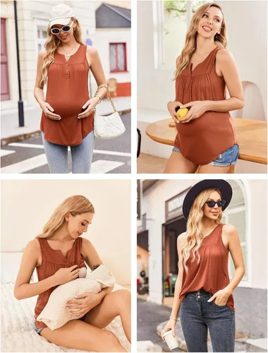 Vista 3 de Ekouaer Camisetas sin mangas para lactancia materna para mujer, de doble capa, ropa de embarazo de verano