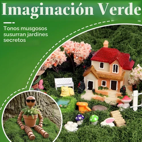 Vista 4 de Musgo artificial artificial de 5.3 onzas para manualidades, musgo decorativo preservado para plantas, jardín de hadas, bricolaje, paredes Verde