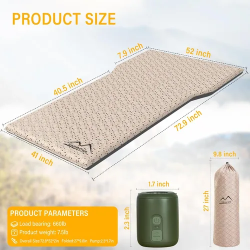 Vista 5 de Colchoneta de Aire para SUV Cama de Coche, Almohadilla Inflable para Coche y Camping con Bomba de Aire, Colchón de Camping de Espuma Viscoelástica