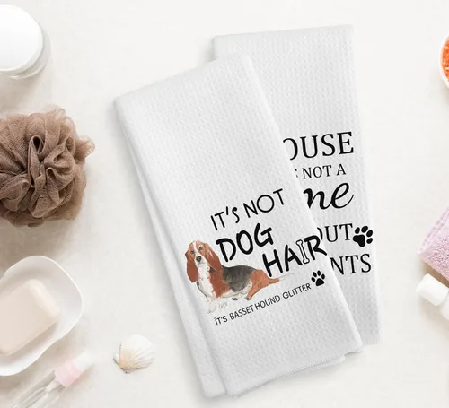 Vista 2 de Basset Hound Dog - Juego de 2 toallas de cocina y paños de cocina, decoración de perro, regalos de Basset Hound para mujeres, 16 x 24 pulgadas
