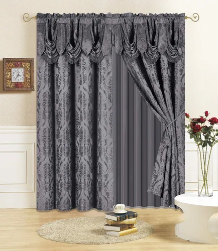 Vista 9 de All American Collection Nuevo juego de cortinas de 4 piezas con cenefa adjunta y transparente con 2 alzapaños incluidos