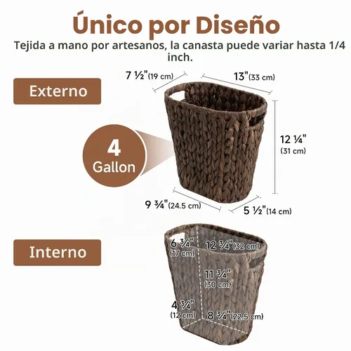 Vista 8 de StorageWorks Cubo de basura de mimbre, cesta de basura de mimbre para baño Marrón (Jacinto de agua)