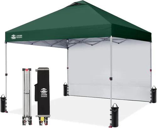 Vista 13 de CROWN SHADES Toldo desplegable de 8 x 8 con 1 pared lateral, tienda de campaña para playa, beige
