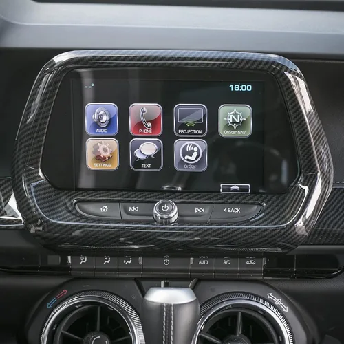 Vista 6 de RT-TCZ Cubierta de marco de panel de pantalla grande para GPS de navegación, accesorios interiores de fibra de carbono para Chevrolet Camaro 2017