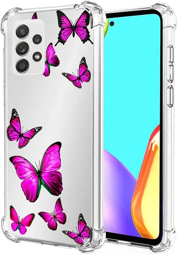 Vista 11 de Funda para teléfono Galaxy A52 5G/4G/Galaxy A52S SM-A526 con protector de pantalla de vidrio templado, bonito patrón floral transparente, funda