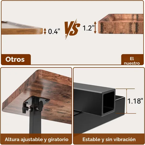 Vista 7 de Mesa auxiliar de mesa C de altura ajustable, mesa giratoria de 360° con ruedas, mesa pequeña para comer, cena, mesas auxiliares en forma de C, sala