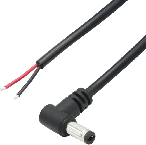 Vista 2 de DC 0.217 in x 0.083 in enchufe macho cable de alimentación coleta 0.5M/1.6 pies, 18AWG ángulo recto de 90 grados DC5521 enchufe macho a 2 pines