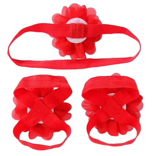 Vista 6 de Cinaci 8 pares de sandalias de gasa con diamantes de imitación y flores, con diademas, accesorios para bebés, recién nacidos, niños pequeños