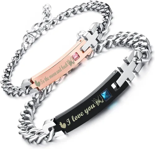 Vista 24 de Regalo para enamorado, para él y ella, pulseras grabadas personalizadas para parejas, para mujeres y hombres, juego a juego, regalo de aniversario