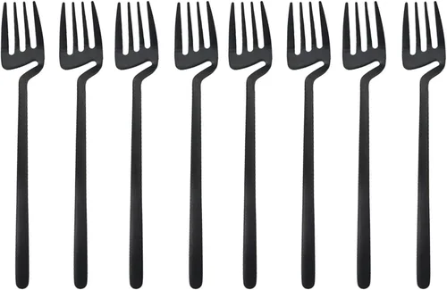 Vista 8 de Juego de cubiertos negros de 24 piezas de cubiertos negros para colgar, utensilios de acero inoxidable, incluye cuchillo, tenedor/cuchara, acabado