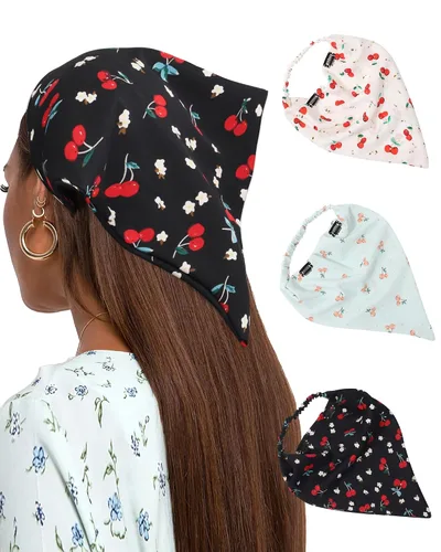 Vista 11 de AWAYTR - 3 diademas elásticas para el cabello para mujer con clip triangular Negro + Rojo + Albaricoque Crema