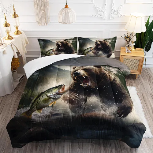 Vista 14 de AILONEN Juego de edredón con cabeza de lobo impresa tamaño individual, juego de ropa de cama de lobo para la noche para niños y hombres, juego