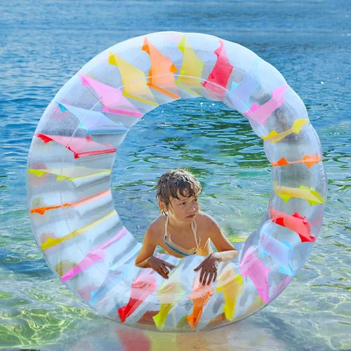 Vista 4 de Joliyoou Flotador de piscina con rueda de agua, flotador inflable de 47 pulgadas para niños, juguete gigante de piscina colorido para niños