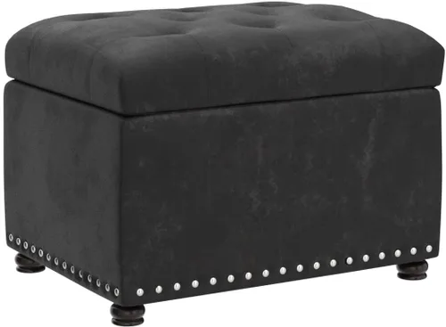 Vista 5 de Homebeez Banco otomano de almacenamiento copetudo, taburete de terciopelo con parte superior elevadora y ribete de cabeza de clavo (gris oscuro)