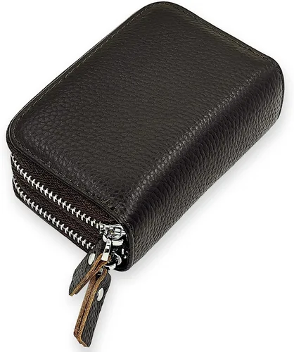 Vista 15 de Cartera pequeña de cuero suave para mujer, con bloqueo RFID, tarjetero con bolsillo con cremallera C-B-B2 (negro)