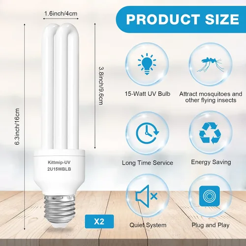 Vista 2 de Bug Zapper - Bombilla de repuesto tipo U, 15 W, E26, E27, compatible con Homesuit, Keuomy, Yluces, Yissvic, Powify y otros modelos Bug Zapper