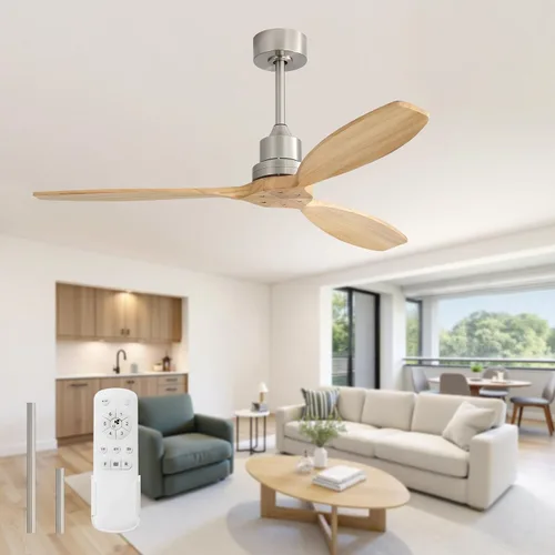 Vista 12 de Sofucor Ventilador de techo con luces y control remoto, ventilador de techo de madera LED moderno de 52 pulgadas con varillas descendentes