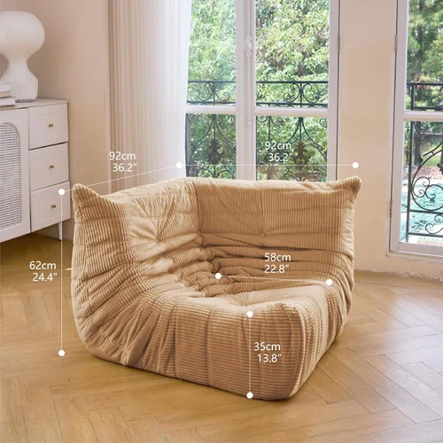 Vista 2 de N&V Fireside - Silla esquinera sin brazos, sofá de piso de pana suave de alta calidad, sofá de espuma para sala de estar, dormitorio y oficina Beige