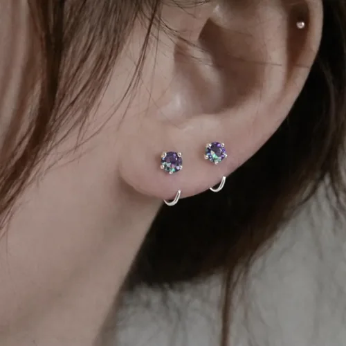 Vista 2 de Aretes de plata de ley para mujeres y niñas, hipoalergénicos para cartílago