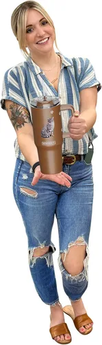Vista 4 de SERENGETI - Vaso térmico de 40 onzas con asa y pajilla, con aislamiento al vacío con popote y tapa, taza de viaje de acero inoxidable para amantes