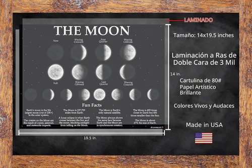 Vista 3 de Moon Phases Chart with Fun Facts - Laminated 14x19.5 - Educational Space Decor for Bedroom and Classroom