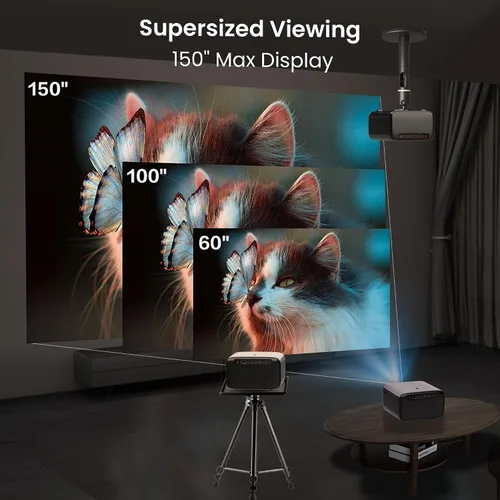 Vista 5 de OmniStar L80 Proyector usado, proyector nativo 1080P compatible con 4K con WiFi y Bluetooth, 1500 lúmenes ANSI, enfoque automático y Keystone