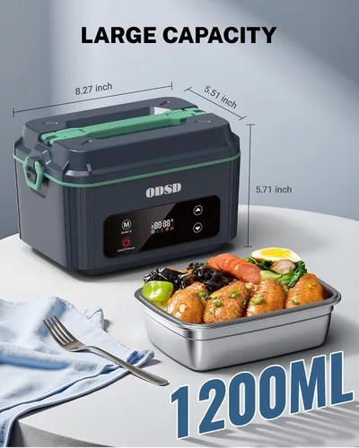 Vista 3 de ODSD Fiambrera eléctrica inalámbrica para adultos, lonchera térmica con batería de 130 minutos de duración, calentador de alimentos eléctrico