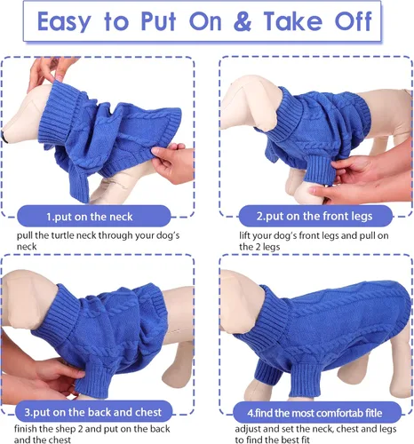 Vista 27 de Queenmore - Suéter de punto trenzado con cuello alto para perros pequeños, para climas fríos, para chihuahua, bulldog, teckel, carlino y yorkie, XS
