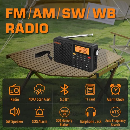 Vista 2 de XHDATA D109WB Radio Meteorológica Portátil AM/FM/SW/LW/WB de Onda Corta con Alerta NOAA, Operada por Batería, Excelente Sonido, Altavoz Inalámbrico