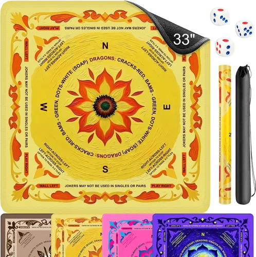 Vista 7 de Mahjong - Tapete para mesa, tapete de neopreno Mahjong de 33 x 33 pulgadas con reglas, tapete antideslizante de reducción de ruido Mah Jongg