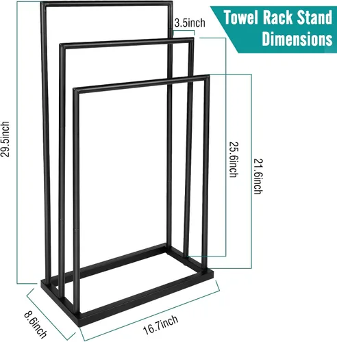 Vista 2 de Toallero de pie independiente, toallero de acero inoxidable de 3 niveles para baño, toallero independiente para toallas de baño, toallas de baño