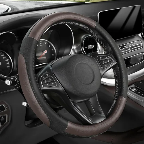 Vista 14 de SEG Direct Funda para volante de automóvil, tamaño mediano estándar de 14 1/2-15 pulgadas, embalaje no plegable, resistente, antideslizante, cuero