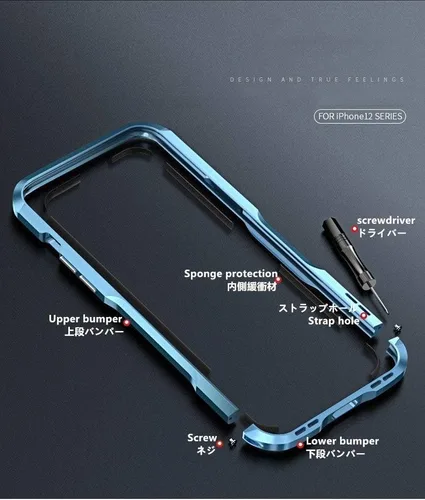 Vista 2 de Parachoques de aluminio compatibles con iPhone 12 Mini de 5.4 PULGADAS, estuche con marco metálico, parachoques delgado de diseño genial y Negro