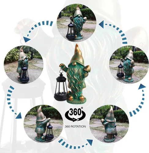 Vista 6 de JOYBEE Estatuas de Jardín Gnomos con Linterna Solar Decoración Exterior - Gnomos Figuras Solares Luces Decoraciones para Patio Jardín Césped