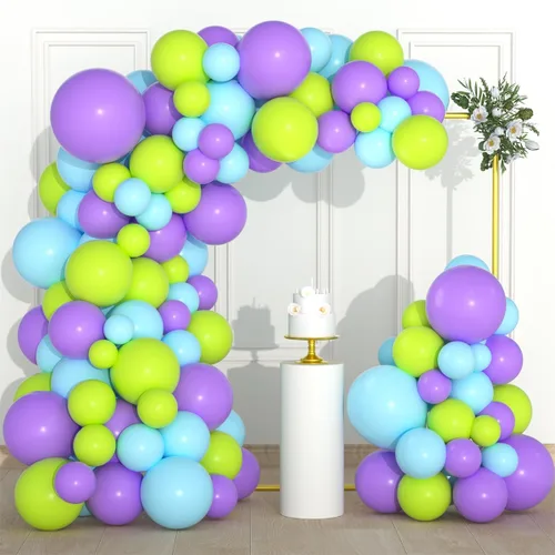 Vista 9 de Kit de arco de guirnalda de globos azules y amarillos – 122 globos azul real, rosa, globos azules y amarillos, guirnalda de globos para cumpleaños